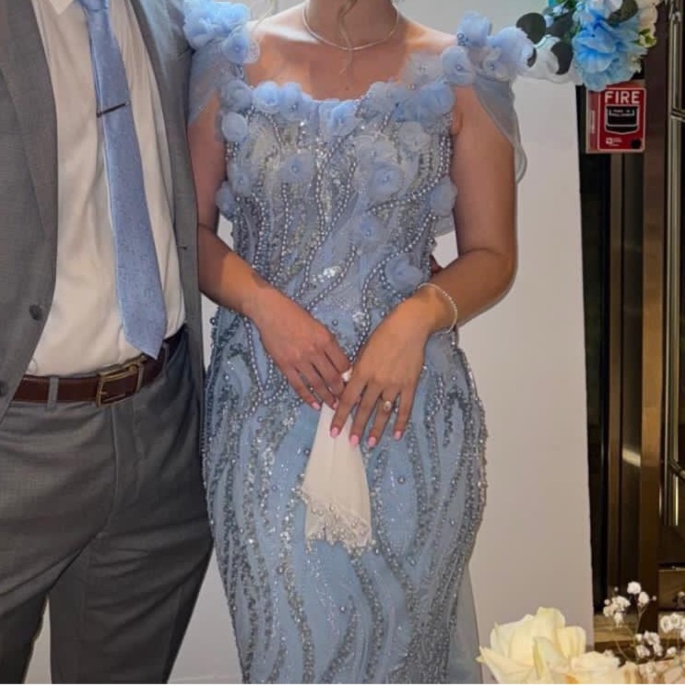 Elegant Blue Floral Prom Dress